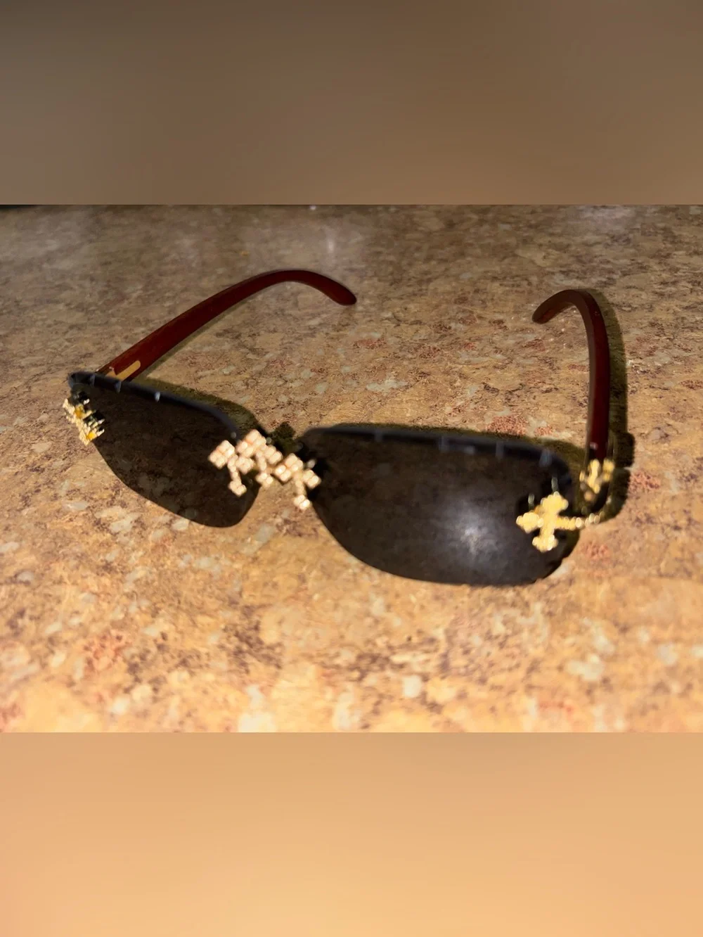SLNP Gallery Black Sunglasses with Gold Cross Accent